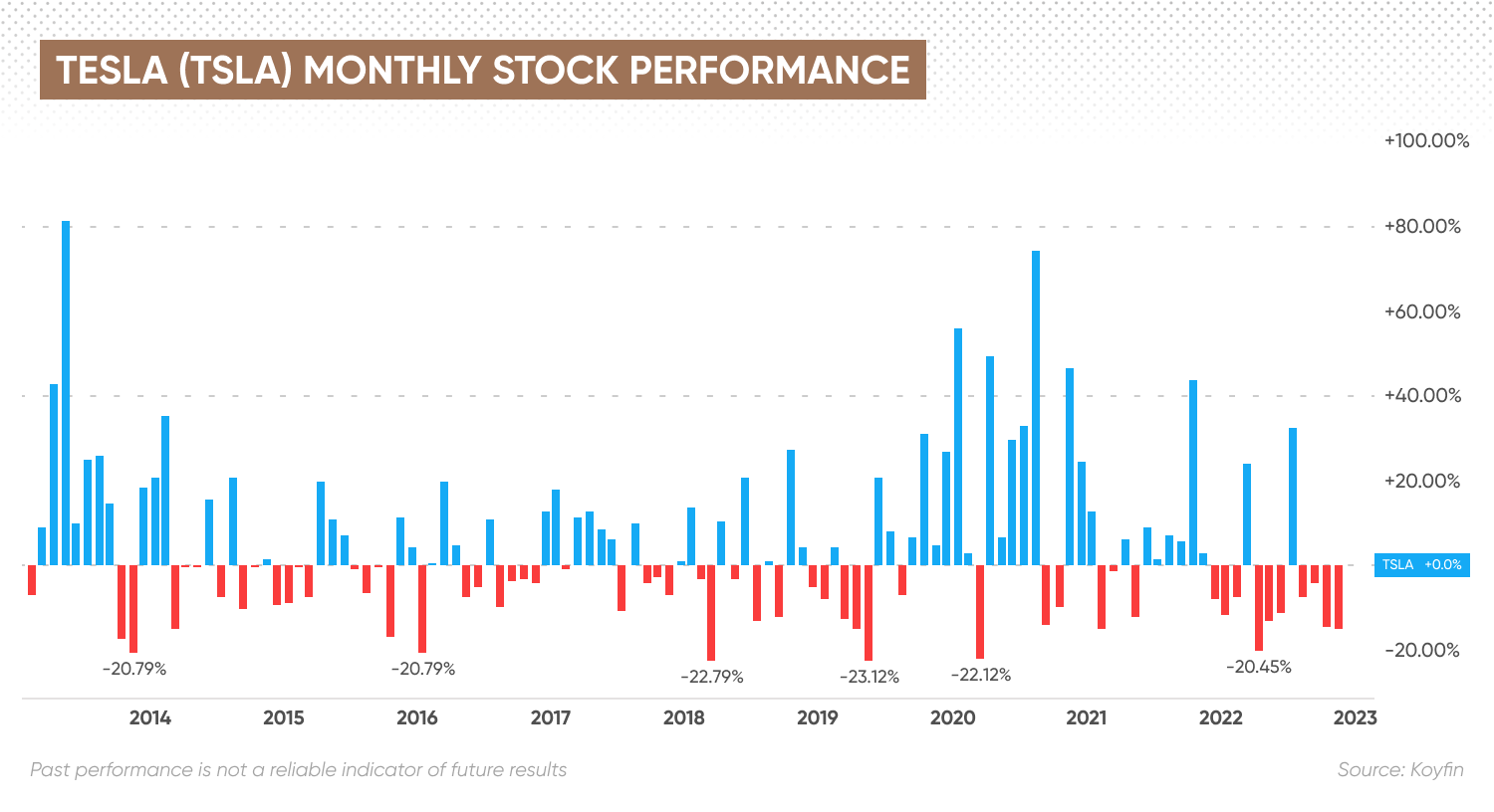 Tesla (TSLA) monthly stock performance