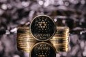 Cardano A gold coin with the Cardano logo