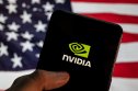 NVDA Nvidia on the phone in front is usa flag