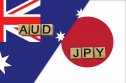 AUD vs JPY Australian and Japanese currency tickers on their respective flags