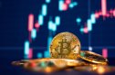 bitcoin short squeeze Gold coin Bitcoin and unfocused background graphics.