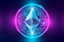 Ethereum logo against a purple neon background