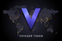 Voyager logo isolated on world map background