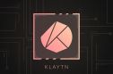 Klaytn cryptocurrency logo on dark background with circuits decoration.
