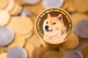 what is dogecoin The golden Dogecoin with background of regular coins.