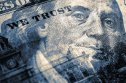 USD DXY US dollar banknote closeup. Blue tinted illustration.