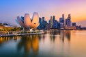 Singapore inflation rate Panorama of Singapore at the marina at dusk.