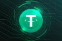 Tether coin with cryptocurrency themed banner