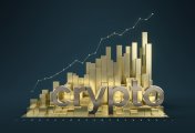 Cryptocurrency Image of the word crypto and gold bars on graph
