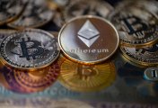 Bitcoin and ether Representation of the digital crypto Ethereum and bitcoin