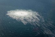 Leak in Russian Nord Stream 2 offshore gas pipeline Danish Defense shows the gas leaking at Nord Stream 2 seen from the Danish F-16 interceptor on Bornholm, Denmark