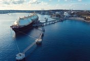 Liquefied Natural Gas (LNG) tanker moored to a jetty Stock photo of a Liquefied Natural Gas (LNG) tanker moored to a jetty