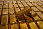 Gold bars Bank reserve gold bars arranged in rows