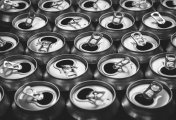 Aluminium cans Rows of opened aluminium soda cans