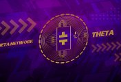 Theta Network The theta network coin on a purple background