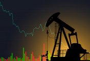 Changes in world oil prices illustration Oil pump on the background of stock charts