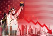 US recession: handle with care Montage showing New York City on a red danger background with chart arrows falling