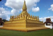 Laos Pha That Luang, a gold-covered large Buddhist stupa in the centre of the city of Vientiane, Laos.