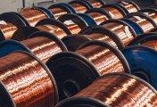 Copper wires Rows of copper wire skeins being produced in a factory