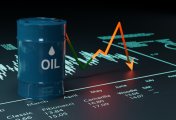 Oil market illustration Oil barrels and a financial chart illustrate the volatile prices of crude