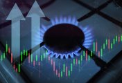 Europe gas prices up - illustration Illustration of volatile oil prices with a gas stove and arrows to indicate Europe gas prices rising