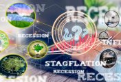 Commodities Businessman representing recessionary, stagflation or inflation economies with graphs of the stock market as a concept of raw material. Financial world crisis concept.