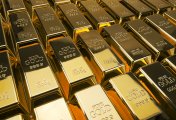 Gold bars Bank reserves of gold bars arranged in rows