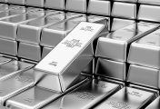 Silver bars Bank reserve silver bars arranged in rows