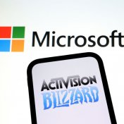 A image of the Microsoft and Activision Blizzard logo. 
