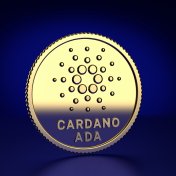 Cardano (ADA) coin on a blue background