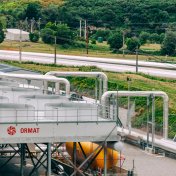 Ormat Technologies stock Storage tanks and pipelines of Geothermal Power Station in Wairakei, New Zealand.