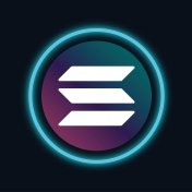 Solana price prediction The Solana logo, a graphic representation of the letter S on teal and purple within a blue neon circle, on a black background