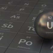 Elemental uranium Uranium element in front of periodic table