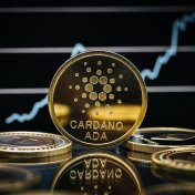 How many cardano coins are there? Cardano ADA coins, price chart going upwards on the background
