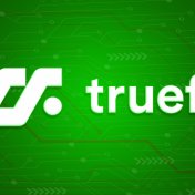 The TrueFi name and logo appear in white on a green background