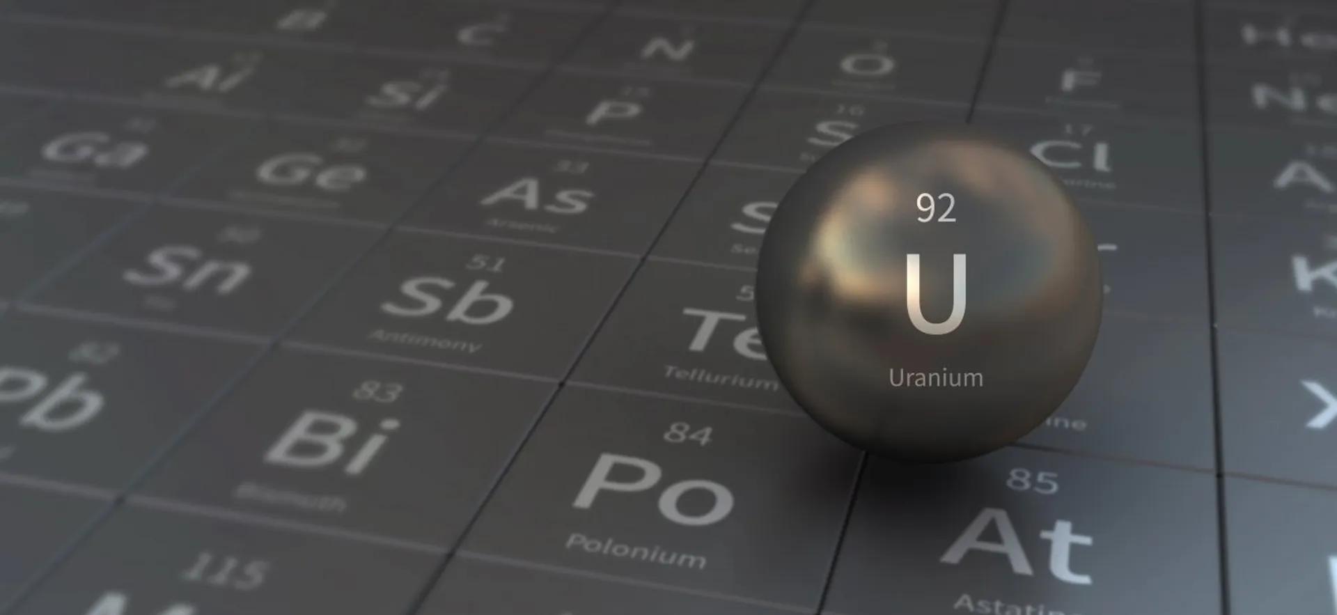 Elemental uranium Uranium element in front of periodic table