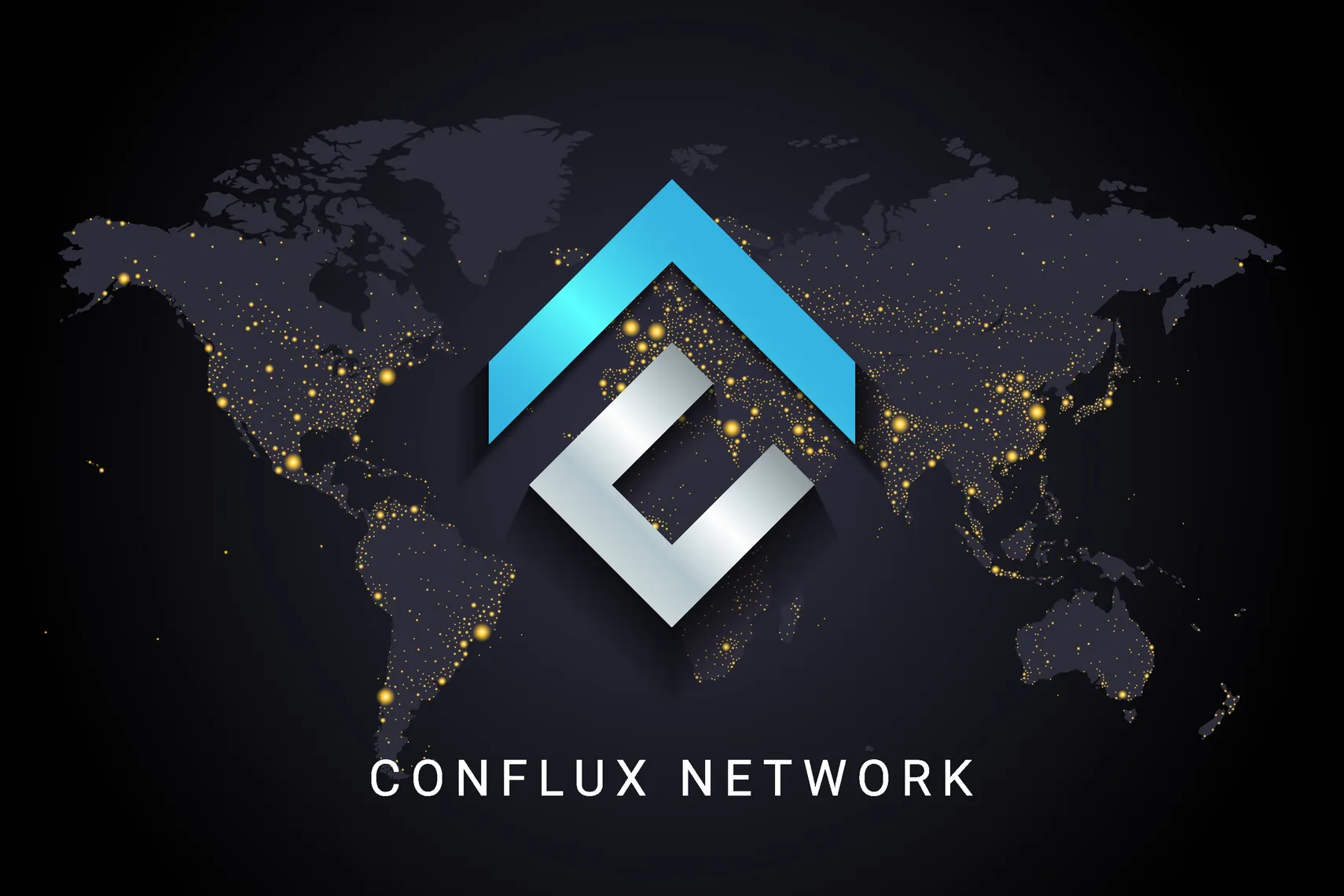 Conflux (CFX) Conflux logo isolated on earth night lights world map background.