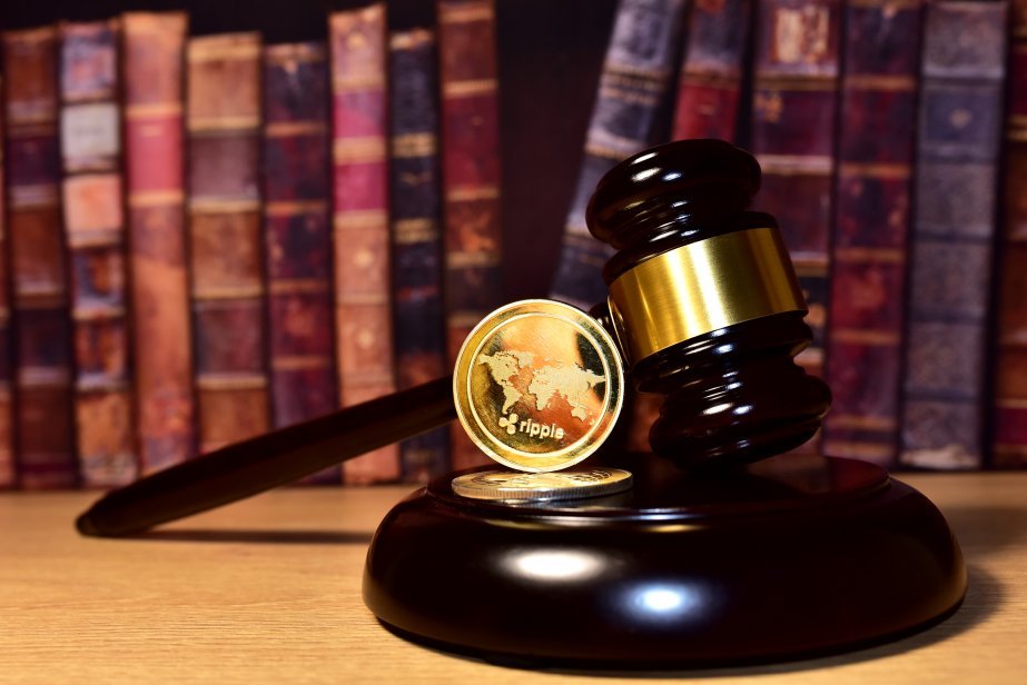 The XRP coin on a gavel