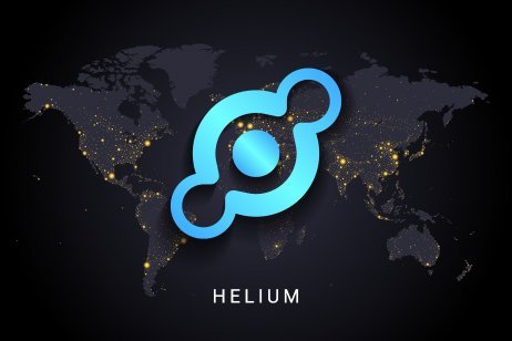 Helium logo on a world map background