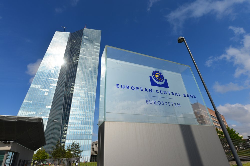 Sign at the entrance to new European Central Bank headquarters in Frankfurt, Germany