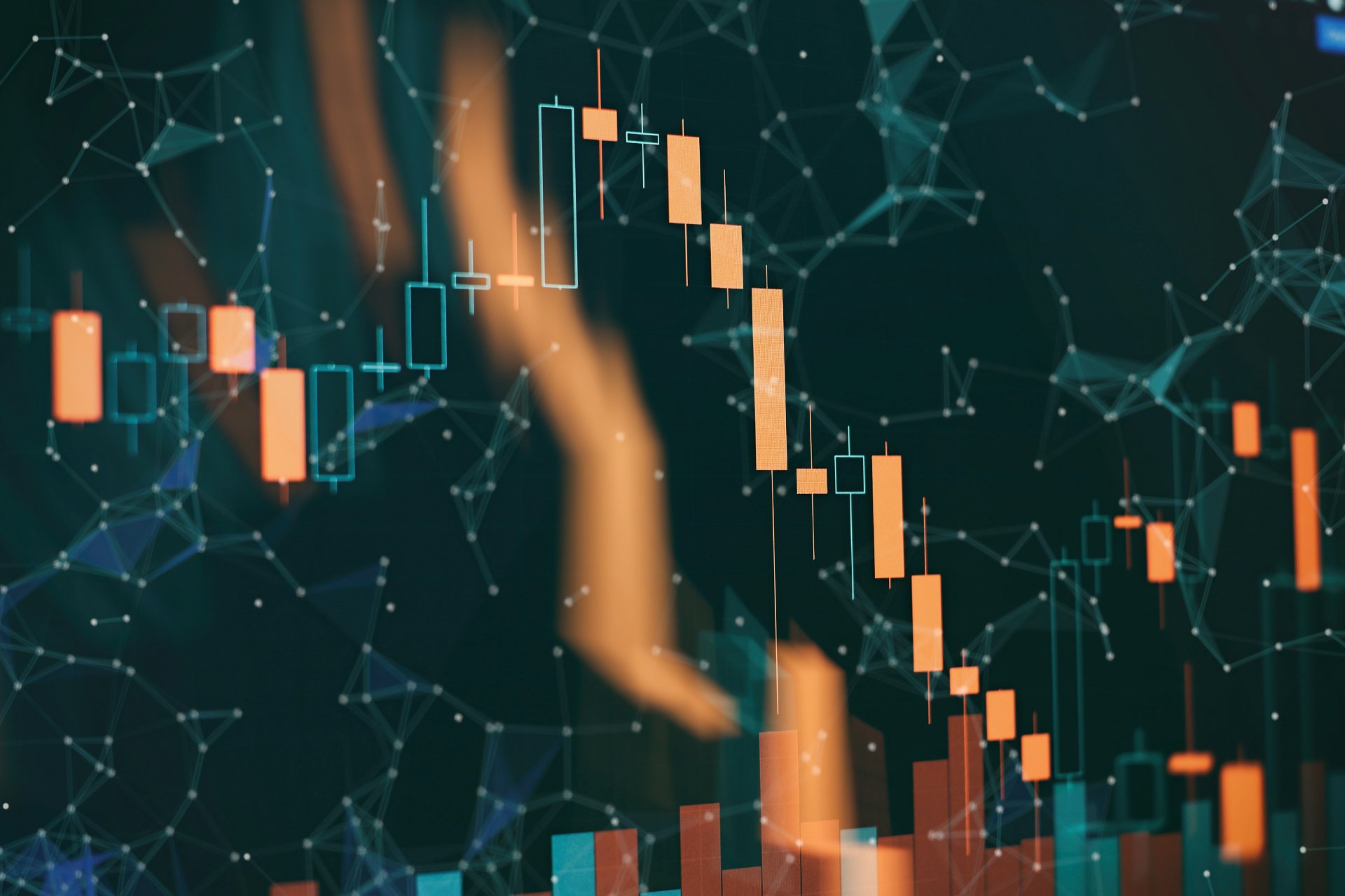 indicators including volume analysis for professional technical analysis on the monitor of a computer. Fundamental and technical analysis concept.