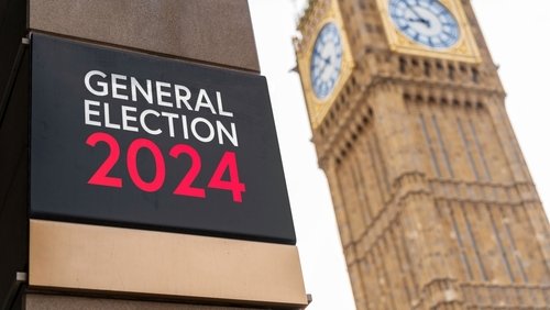 General Election 2024 written on a sign with Elizabeth Tower and Big Ben in the background