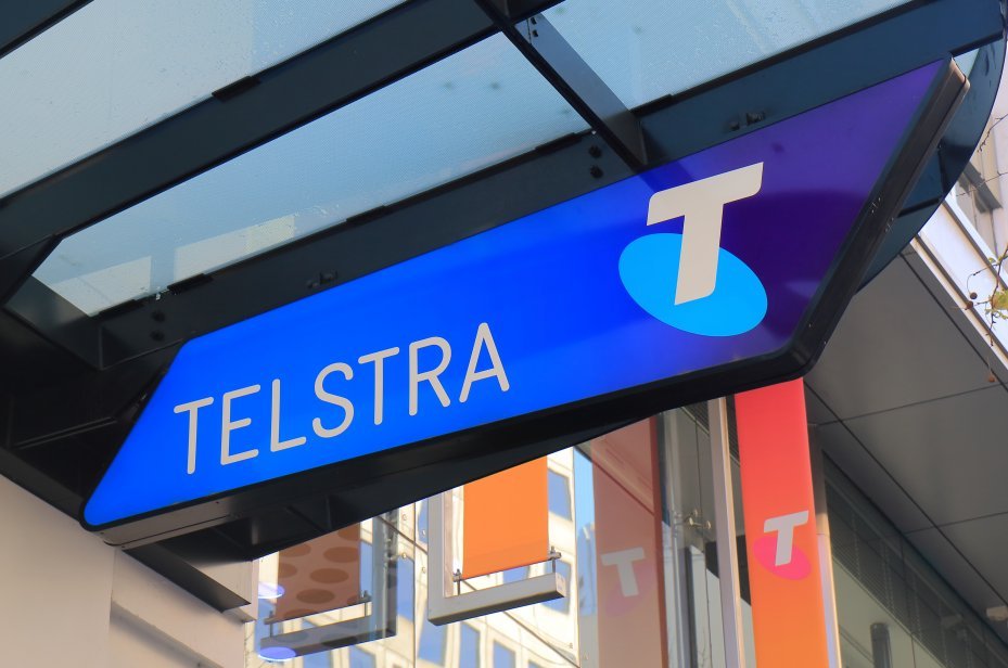 Telstra store sign. Telstra is the largest telecommunications and media company in Australia.