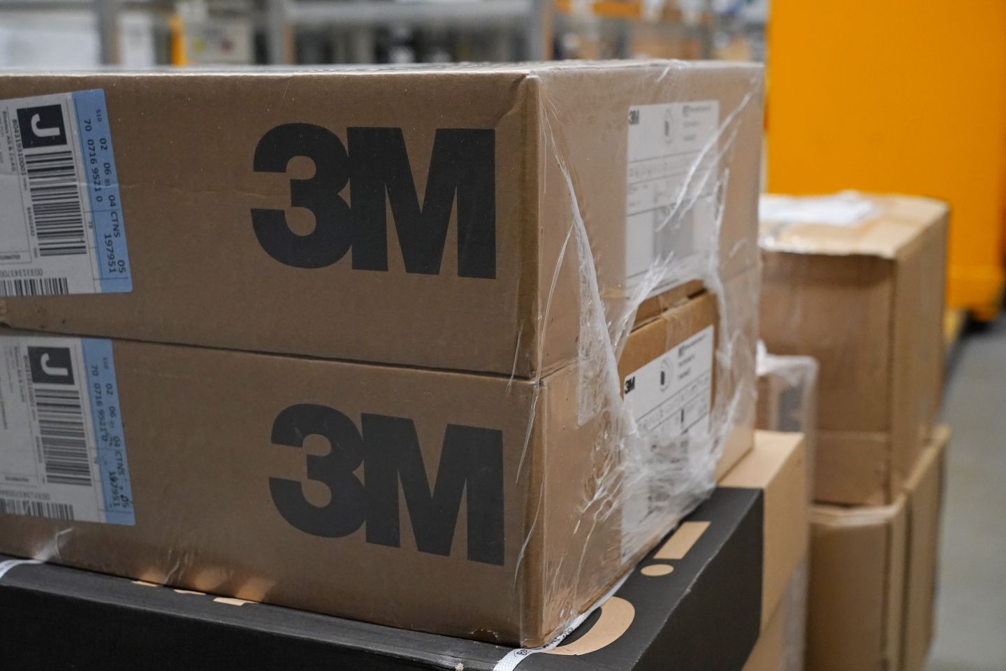 A photo of boxes containing 3M gas, vapor and particulate filters 