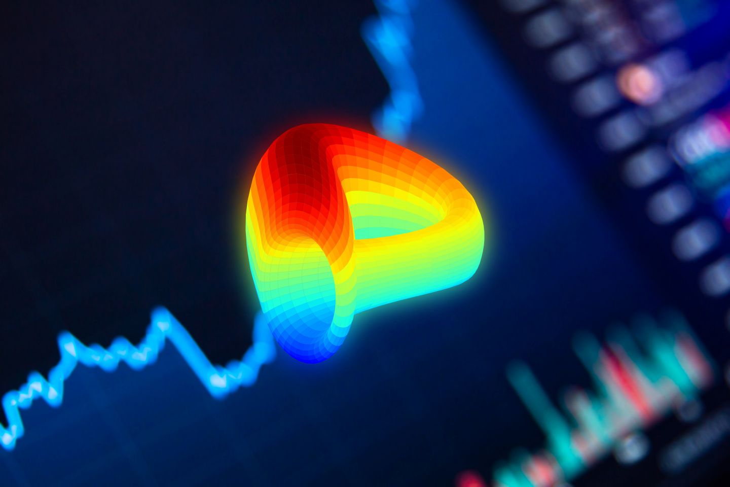 The Curve DAO Token logo, pixelated heat map-style graphic on a dark finance background
