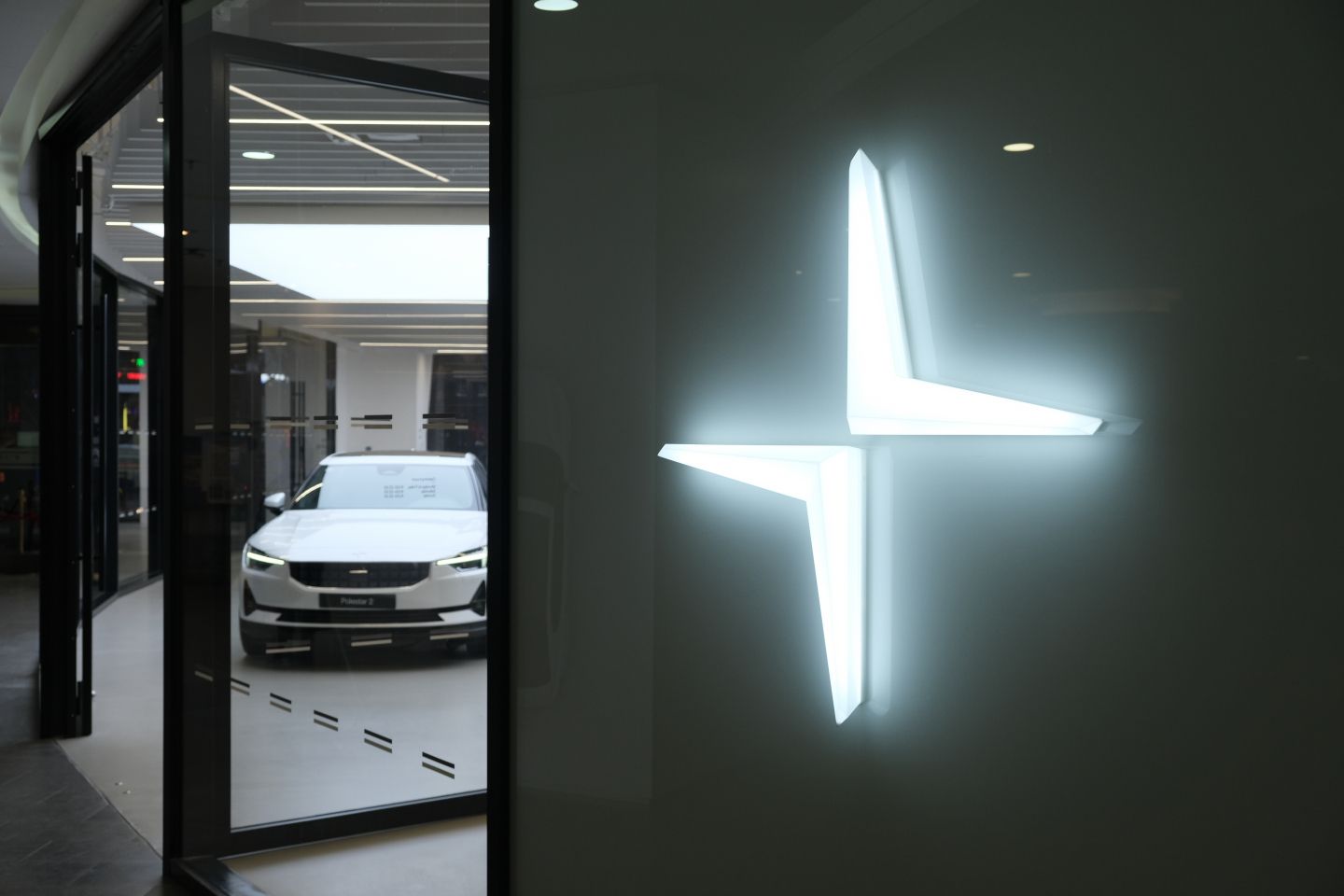 Polestar shareholders Close-up of Polestar logo at Auto Shanghai 2021