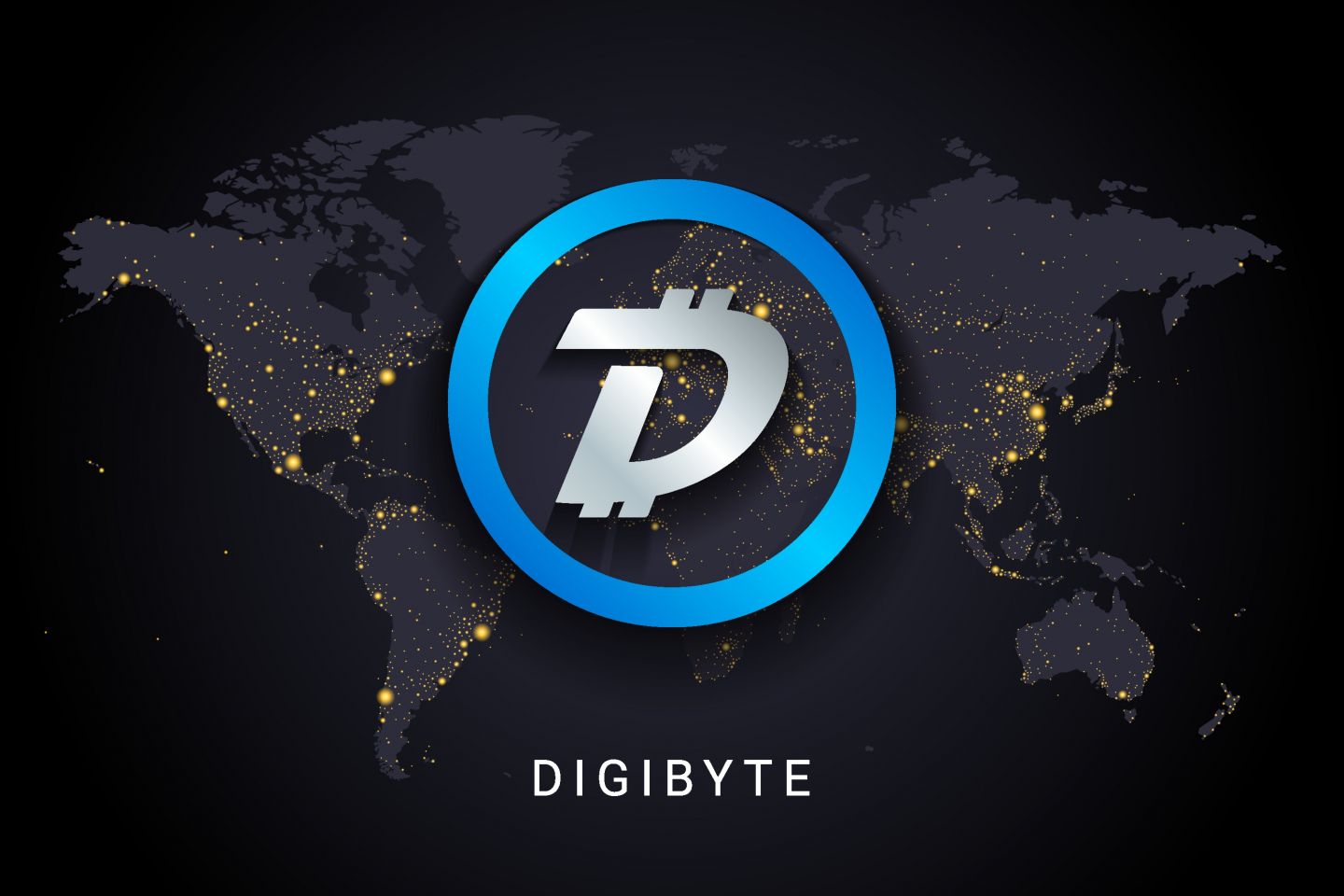 DigiByte price prediction Digibyte crypto currency digital payment system blockchain concept. Cryptocurrency isolated on earth night lights world map background. Vector illustration