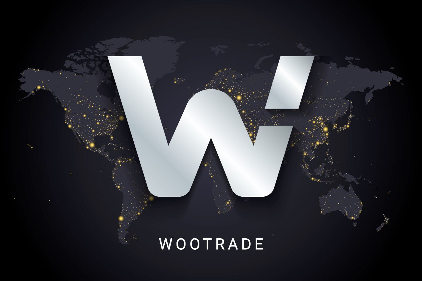 Woo network (WOO) Vector illustration of Wootrade cryptocurrency digital payment system blockchain concept. Cryptocurrency isolated on earth night lights world map background