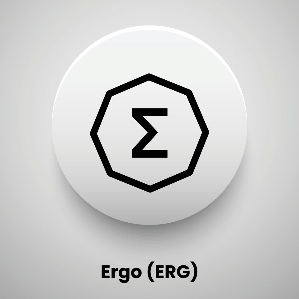 Ergo (ERG) price prediction Creative block chain based crypto currency Ergo (ERG) logo vector illustration design. Can be used as currency icon, badge, label, symbol, sticker and print background template