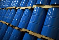 Blue oil drums stacked in a warehouse in Indiana, U.S Blue oil drums stacked in a warehouse in Indiana, U.S